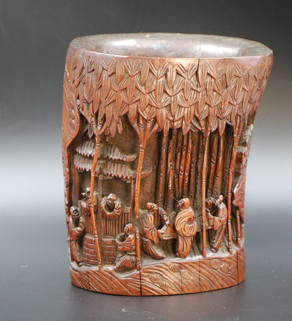 CARVED BAMBOO BRUSHHOLDER (1 of 4)