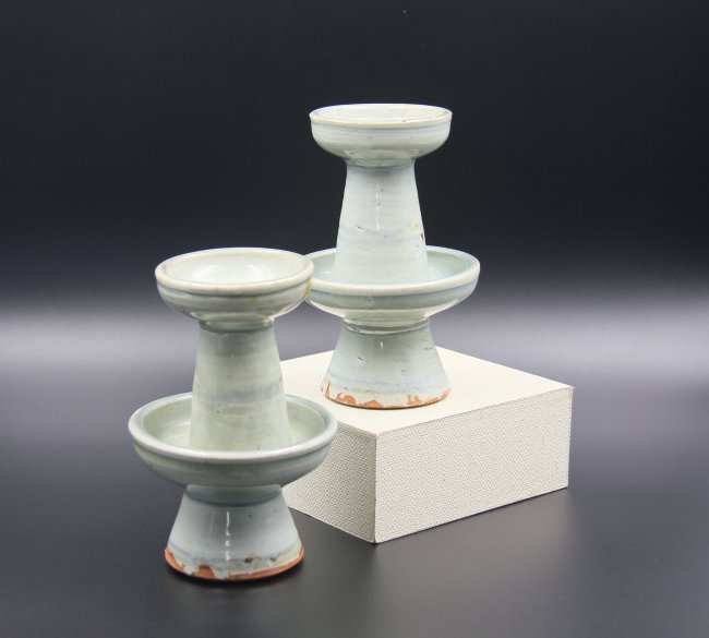 PAIR OF CELADON GLAZED CANDLE HOLDERS (1 of 1)