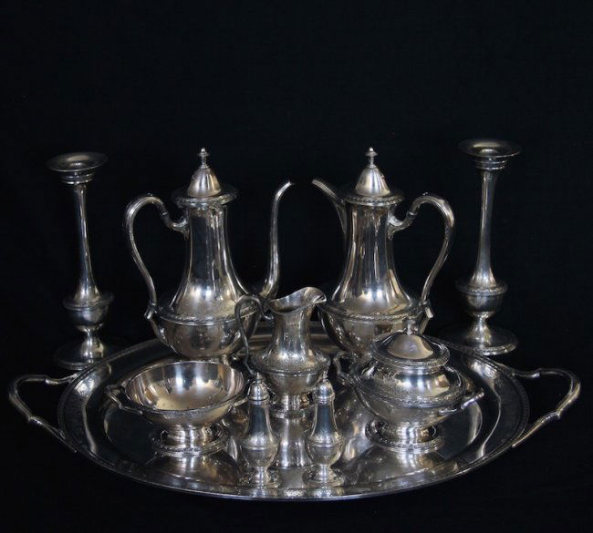 TEN PIECE SILVER PLATED TEA PLATTER SET (1 of 1)