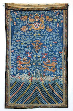 QING DYNASTY BLUE DRAGON TAPESTRY (1 of 3)