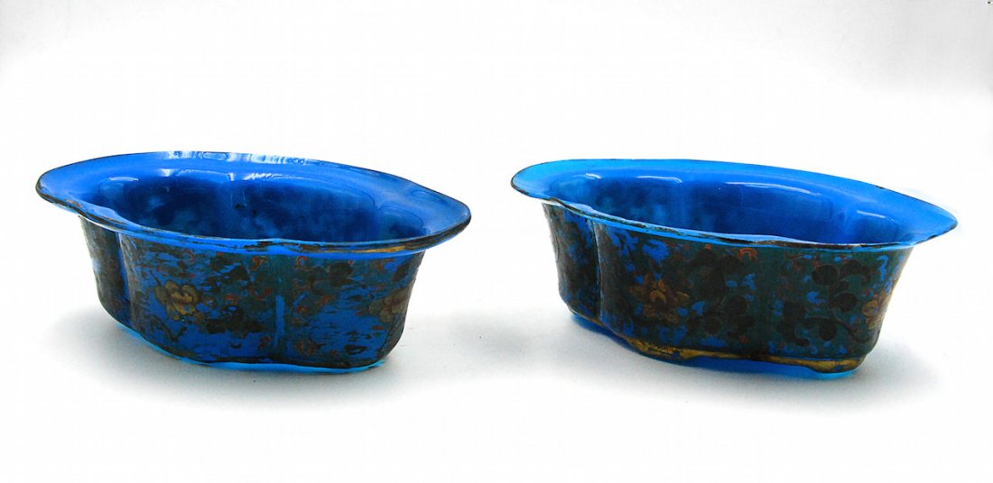BLUE GLASS FLOWER DISH (1 of 3)