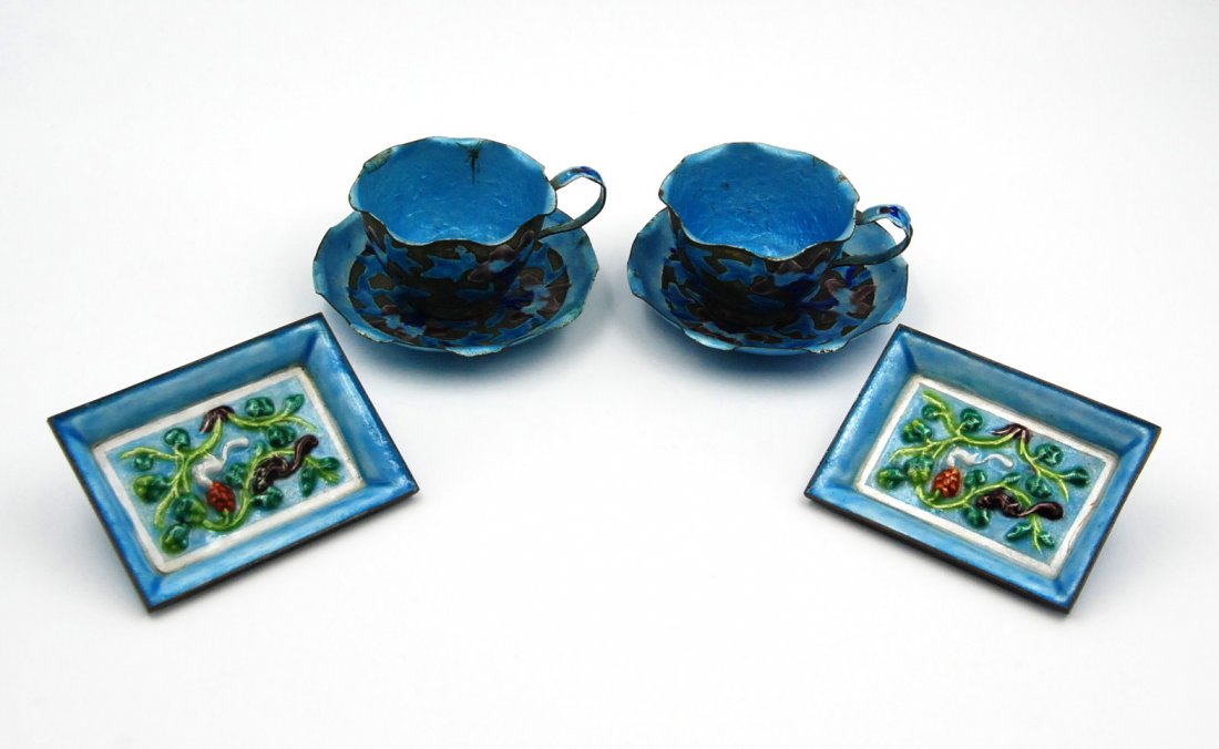 18 TH  CENTURY BLUE SILVER ENAMEL TEACUP SET (1 of 1)