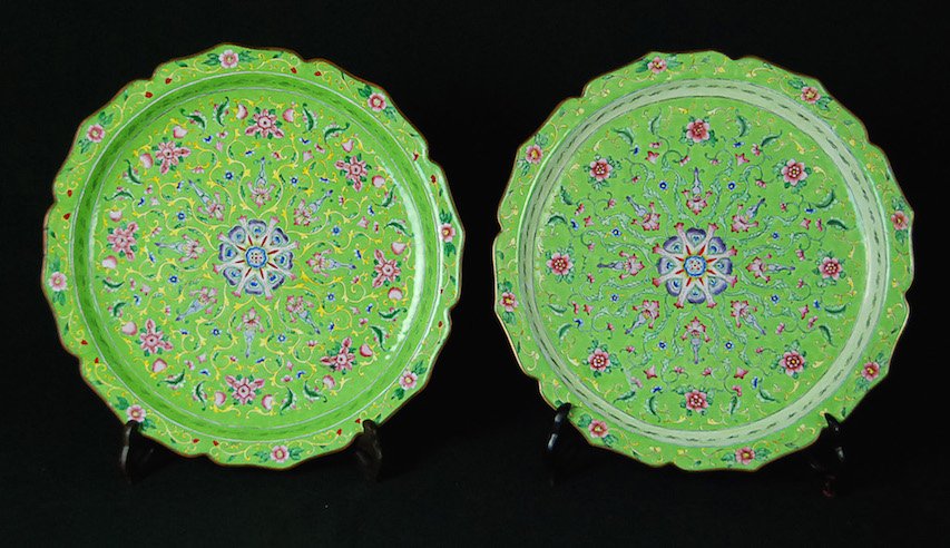BRONZE GREEN ENAMEL PLATES (1 of 2)