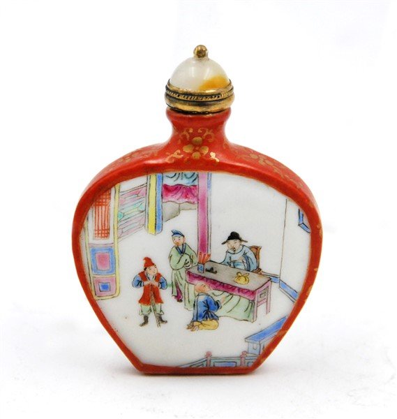 RED FIGURAL PORCELAIN SNUFF BOTTLE (1 of 4)