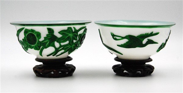 18TH CENTURY BEIJING GLASS BOWLS WITH STANDS (1 of 2)