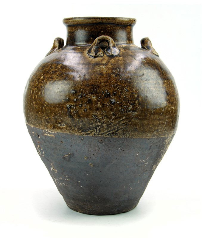 FOUR HANDLED BROWN GLAZED JUG (1 of 3)