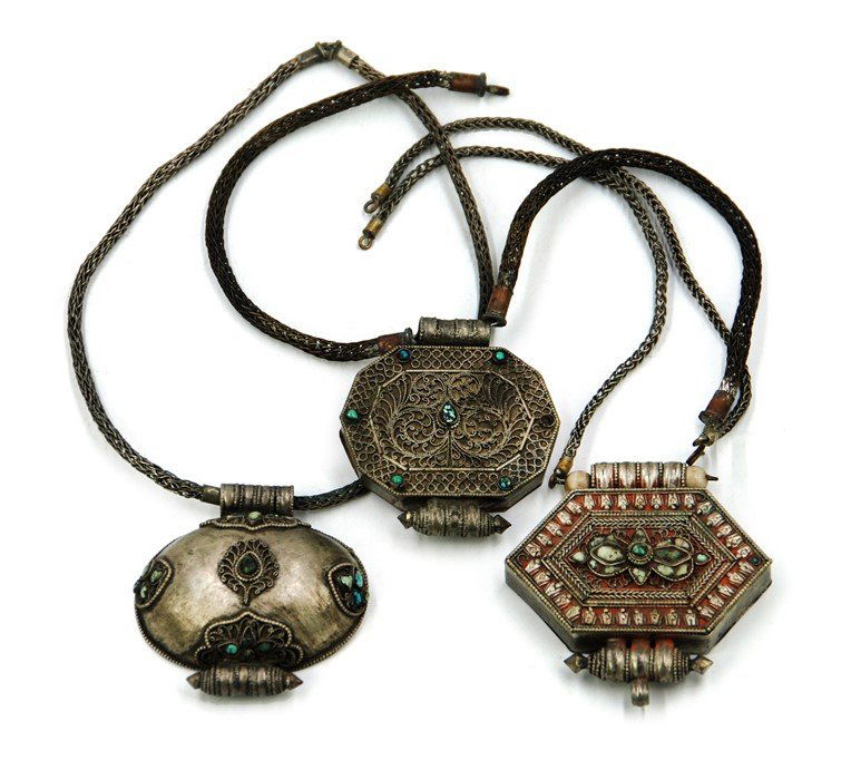 THREE TIBETAN PRAYER BOX NECKLACES (1 of 1)