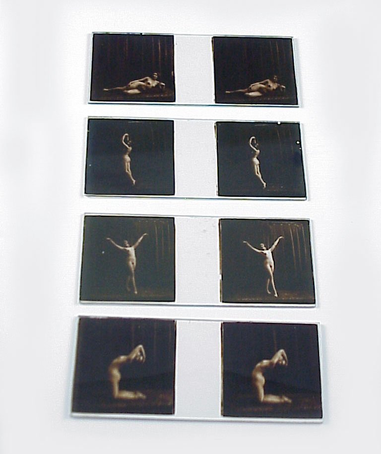 4 slides, Jules Richard French Nude: Lot of 4 slides, French nude possibly from Chantemerle series Item: 45 x 107mm glass stereo slides Photographer: Jules Richard or assistant Location: Paris, France Estimated Vintage: early 1900s Numbe