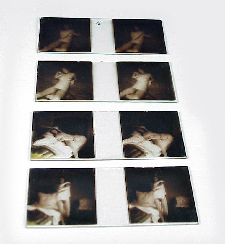 4 slides, Jules Richard French Nudes: Lot of 4 slides, French nudes possibly from Chantemerle series Item: 45 x 107mm glass stereo slides Photographer: Jules Richard or assistant Location: Paris, France Estimated Vintage: early 1900s Numb