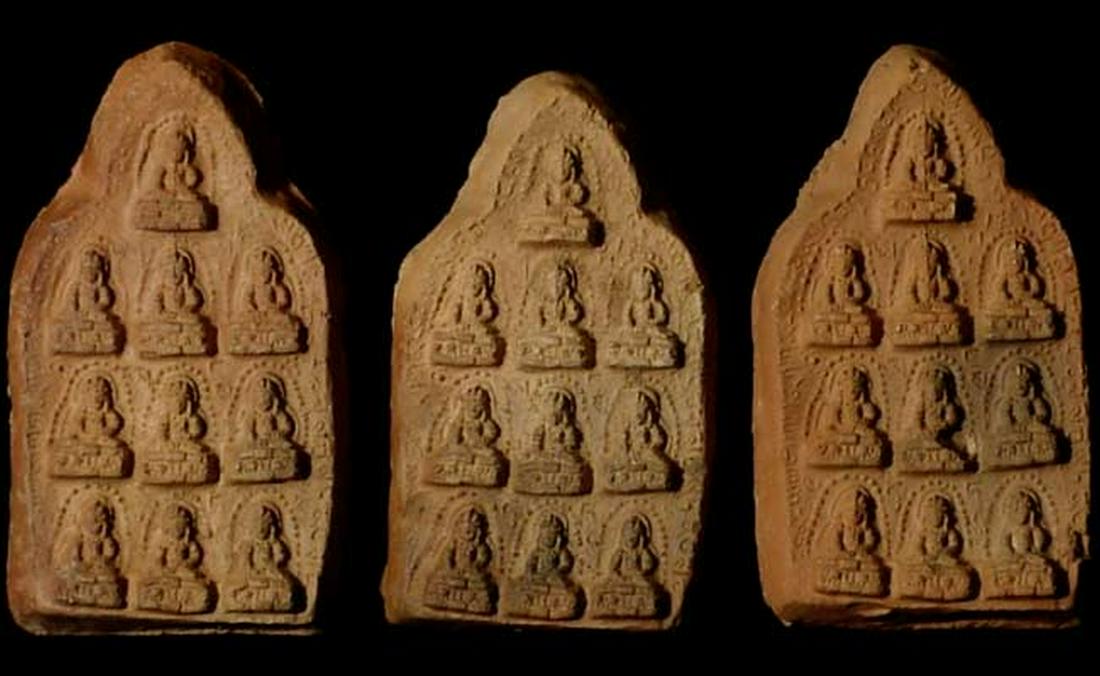 Three Tibetan clay tablets with 10 Bodhisattvas each. (1 of 9)