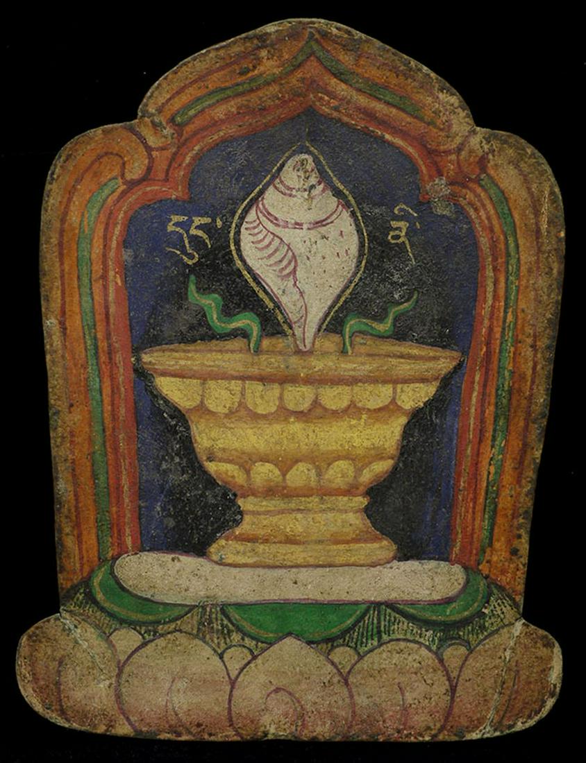 Set of 5 antique Mongolian offering cards. (1 of 7)