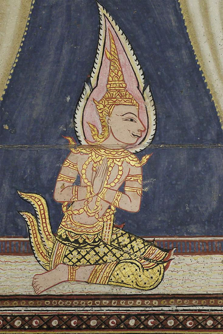 Set of 3 original antique Thai "bible" paintings--: Set of 3 original antique Thai "bible" paintings-- each is approximately 8 x 11.5 inches. Folds are original to the way the bible folded.