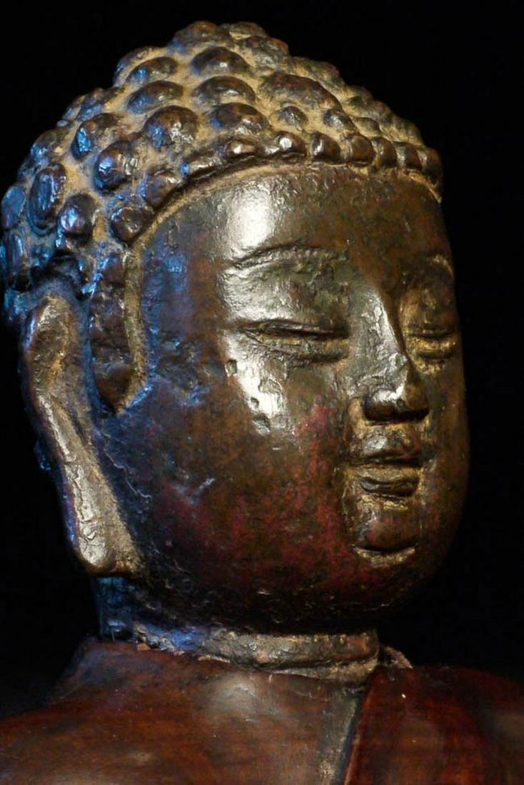 A fine 15thC Ming bronze Buddha head on a beautifully (1 of 9)