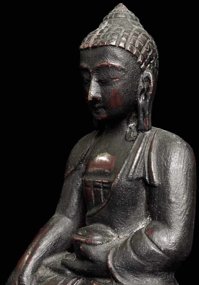 Antique Chinese Wood Buddha. Sits 6.25" tall, bottom (1 of 9)