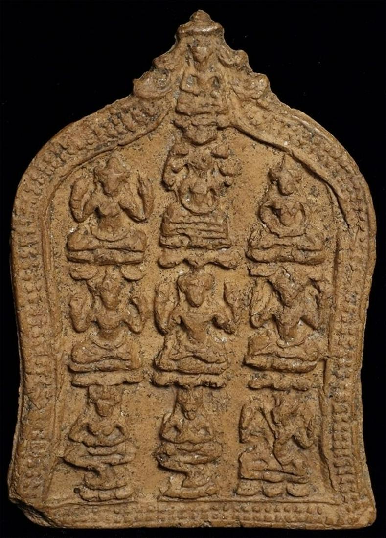 Khmer Buddhist Clay Tablet. Probably a period piece: Khmer Buddhist Clay Tablet. Probably a period piece (11-13thC). Height is 3 1/8 inches tall. From a great collection put together in the 1970's.