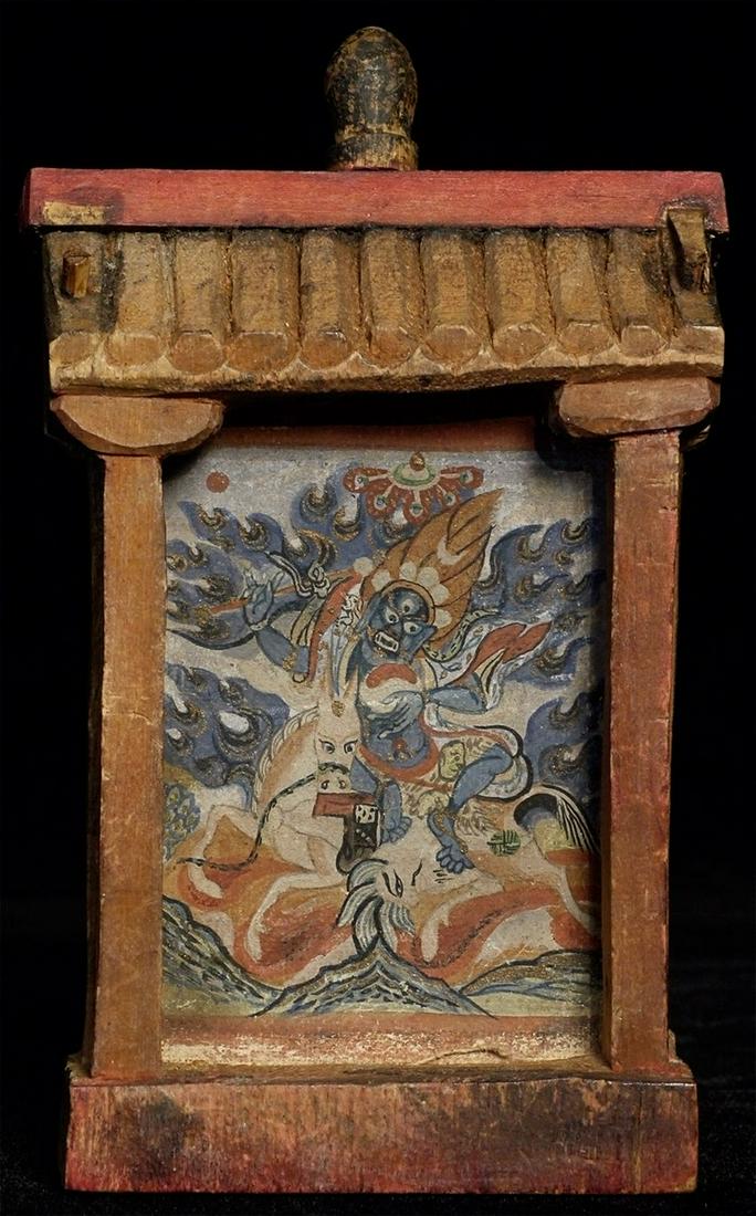 THANGKA- well executed, inside handmade wooden shrine. (1 of 9)