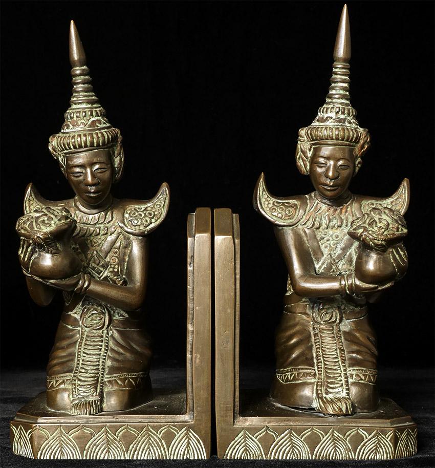 Vintage pair of Thai bookends-probably 50 to 75 years: Vintage pair of Thai bookends-probably 50 to 75 years old. 8.75 inches tall, bottom measures 4 x 4.25 inches