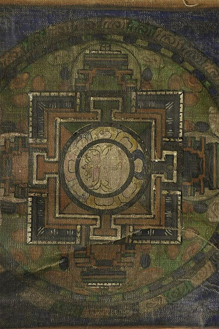 Gau box holding an antique Mongolian Mandala Thangka.: Gau box holding an antique Mongolian Mandala Thangka. Outer measurements are 7.5" x 7.5" x 1". Inner measurements are 6.5" x 6 5/8"