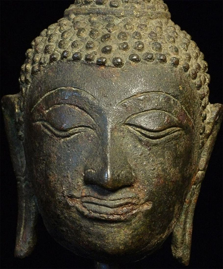 Good 15thC Thai bronze Buddha head. Height of head is (1 of 7)