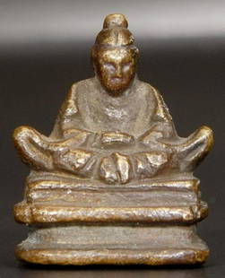 17/18th Century True Miniature Japanese bronze monk.: 17/18th Century Japanese bronze monk