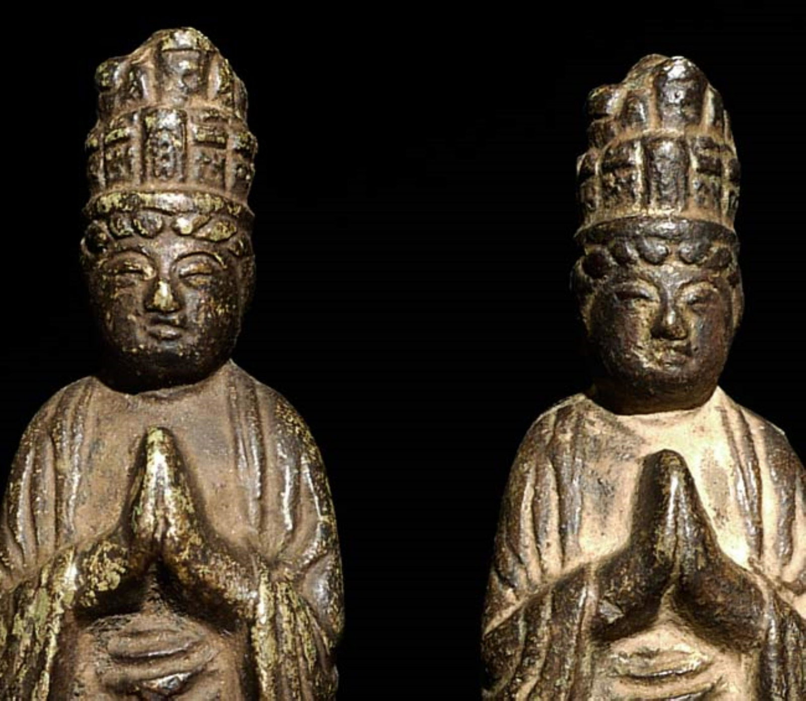 Rare Pair of antique Japanese Bodhisattvas. Purchased: Rare Pair of antique Japanese Bodhisattvas. Purchased 15 years apart, these were almost certainly cast in the same foundry. I had matching custom bases made at considerable cost. Each stands 5.5" tall