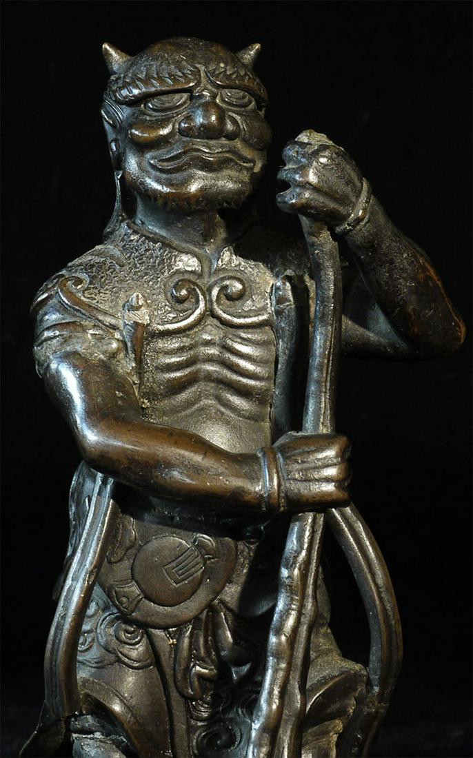 Japanese Meiji period Oni figure. Beautiful detail.: Japanese Meiji period Oni figure. Beautiful detail. Loss to ribbons as seen in the photos. Stand proudly at 8 inches tall, diameter of 4.25 inches.