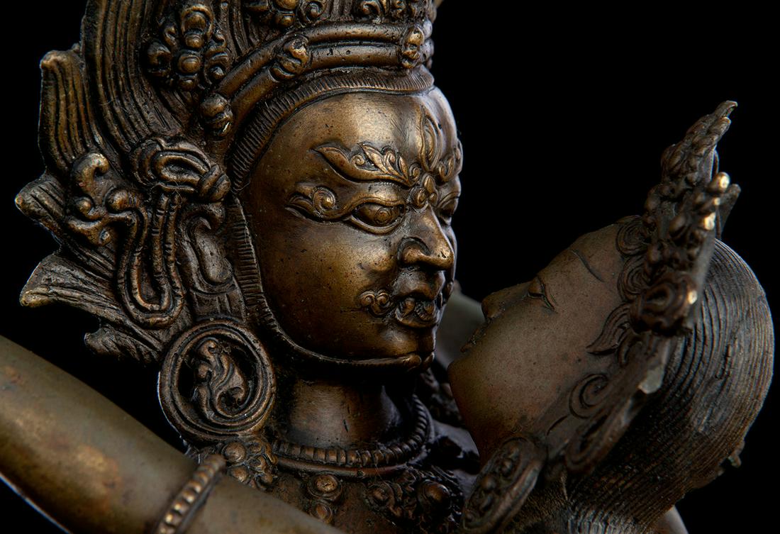 Early 19th Century large and fine Nepalese bronze: Early 19th Century large and fine Nepalese bronze couple in tantric embrace. Details (sculpting, casting, finishing) are more elaborate than the later examples. The genitals are also far more detailed
