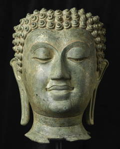 15thC Sukhothai Walking Buddha Head-Museum quality. Near Monumental in Size!