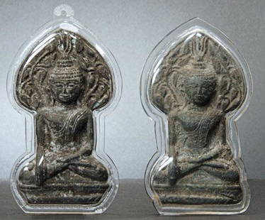 18th C Thai Buddha Plaques, Lead alloy, 3-1/2 in. tall: Pair of Antique Thai Buddha plaques Lead alloy, 18th Century, 3-1/2 Inches Tall