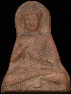 18/19thC or earlier massive Thailand terracotta Buddha plaque.: This is an old and extremely large Thai terracotta Buddha plaque. It was collected 35 years ago by a man who was living in SE Asia and who worked for Air America (i.e. the CIA). I recently bought a