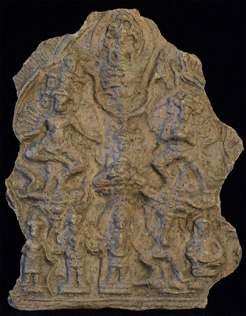 Cambodian Buddha Tablet, 3.5" Tall: Cambodian Buddha Tablet. Probably a period (13thC) piece, though these have been emulated for centuries. A nice example. Some wear and loss. From a group of pieces I sold to a friend long ago that I r