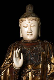 Ming Lacquer Buddha body stuffed/scrolls NO HEAD OR HANDS WILL BE INCLUDED: Ming Dynasty Lacquer Buddha body stuffed with scrolls and other things (seeds, leaves, cotton, etc,) on an early carved custom base, with ivory head and hands (probably 18/19th replacements that canno