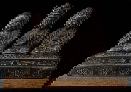 17/18thC Korean Bronze Trilogy Buddha/Bodhisattva/Monk on original Bronze Base-Rare: Special set--antique Korean bronze trio--a bodhisattva, buddha, and monk. Likely 17/18thC. I've only seen examples of these sets in books before. The bodhisattva measures 4 inches tall and its bottom