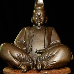 Japanese Meiji Bronze Figure-Large. Great expressiveness.: Large at 13" tall, oval base is 11.25" x 7 1/8". The left hand had something in it which was attached-there are still bits of the adhesive. I have not tried to remove it. Very decorative!