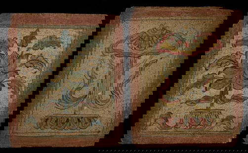 A set of 2 delightful old Mongolian folk: A set of 2 delightful old Mongolian folk drawings/paintings on paper. measuring 3 1/8" x 2 5/8"