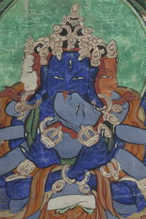 Beautiful Antique Mongolian Thangka.: Beautiful Antique Mongolian Thangka. Measures 9 x 12 1/8 inches. I've owned 30 years- bought directly from a Mongolian friend who was able to get really nice items in the old days. Would have been in