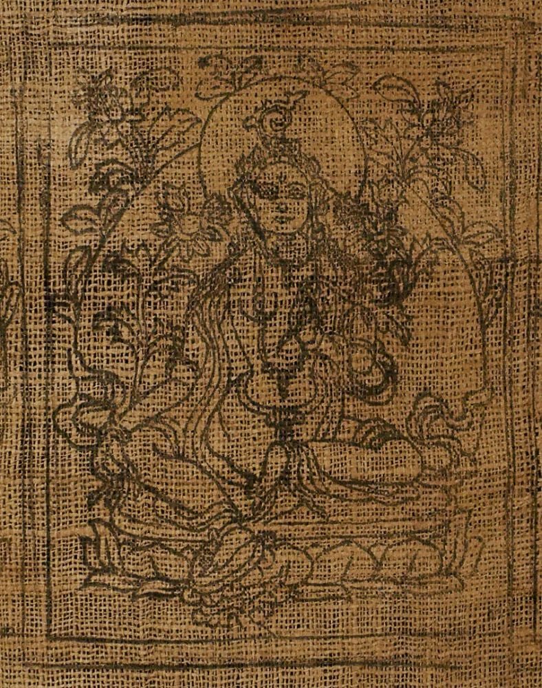 Old Mongolian Woodblock Print on Cloth, 11.75" x 31": Very old Mongolian Woodblock Print on handspun cloth. Size is 11.75 x 31 inches.