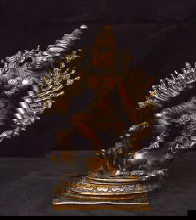 18thC/earlier Durga-Large, Powerful Presence, South Indian, Very heavy Spiritual: 18thC/earlier Durga-Large, Powerful Presence, Southern India, Very heavy. Now has a quality black base, which greatly enhances it. 8.25 inches tall (bronze alone), and extremely heavy for its size. Mu