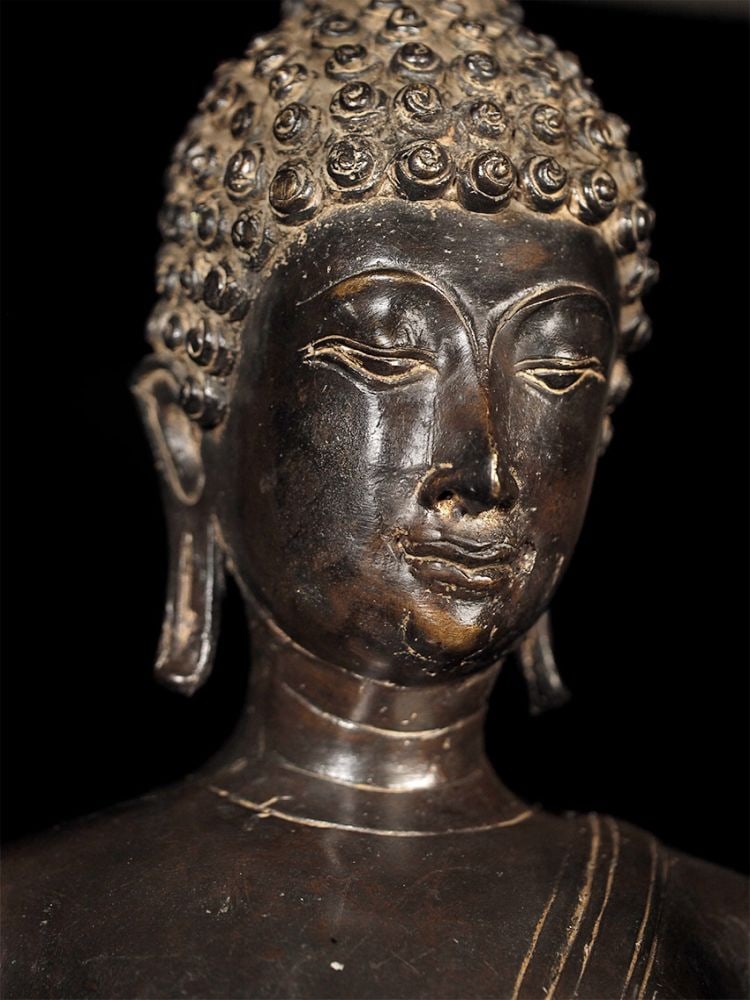 Superb 19thC Thai Bronze Walking Buddha. Large at 23 and 7/8 inches tall.  Best of Type (1 of 14)