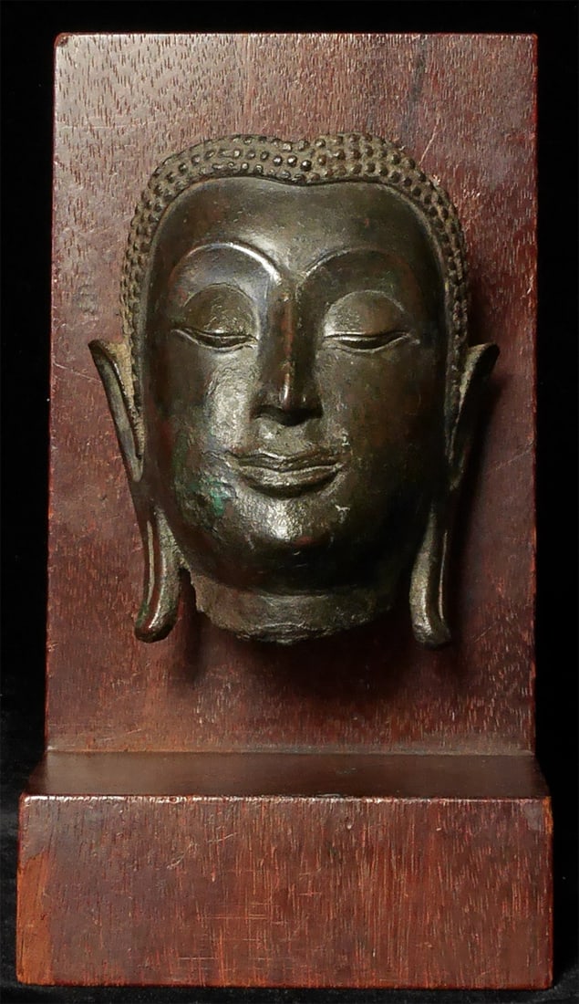 15thC Thai Buddha Head Front is 3.5 inches tall, (1 of 6)