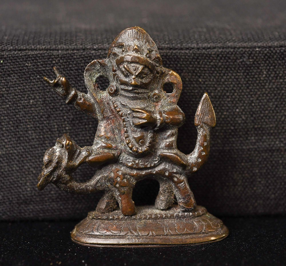 Antique Miniature Mongolian Bronze Deity atop a Dragon. (1 of 7)