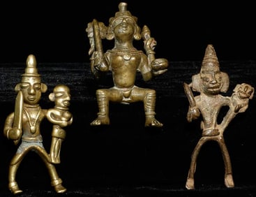 18th C Set of 3 Hindu Figures, 3.5" tall