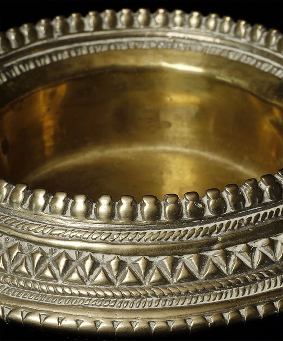 Antique bronze or other metal  Indian bracelet turned into tray or dish. Beautiful detail. (1 of 9)