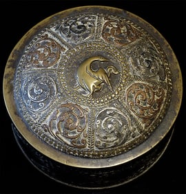 Antique Nepalese brass round box with copper.