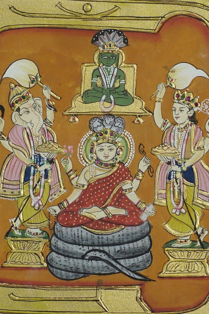 Antique Hindu Round Bronze/Brass Shrine w Painting inside (1 of 16)