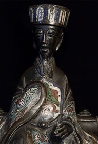 19thC Seated Cloisonne Figure, 8.25" Tall
