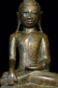19thC Shan style bronze Buddha in deep meditation.