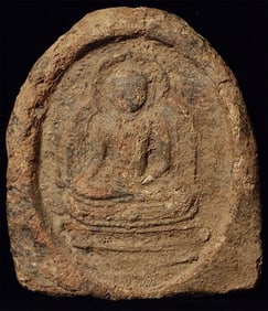 6-9thC Burmese Pyu Terracotta Buddha Plaque, 3.5" Tall