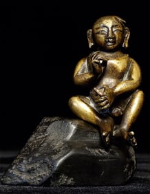 18/19thC Solid Silver Figural Baby Sculpture-Richly Gilded
