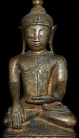 18thC Burmese Bronze Buddha, 12.25" Tall- Superb Example of its type